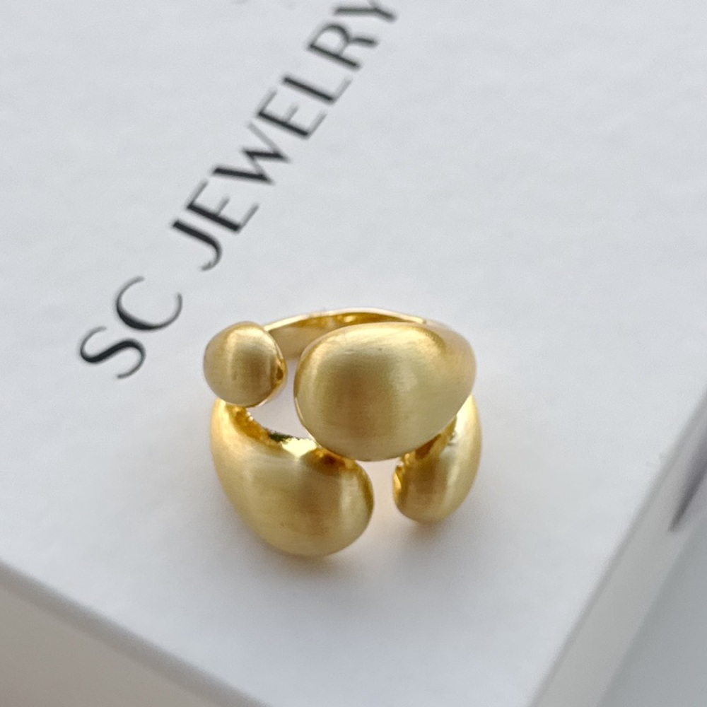 Limited Edition French Series Gold Organic Ring - 14K Plated Brushed Statement - Picture 5 of 9